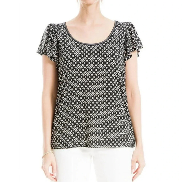 Max Studio Round Neck Flutter Sleeve Top - Picture 1 of 11